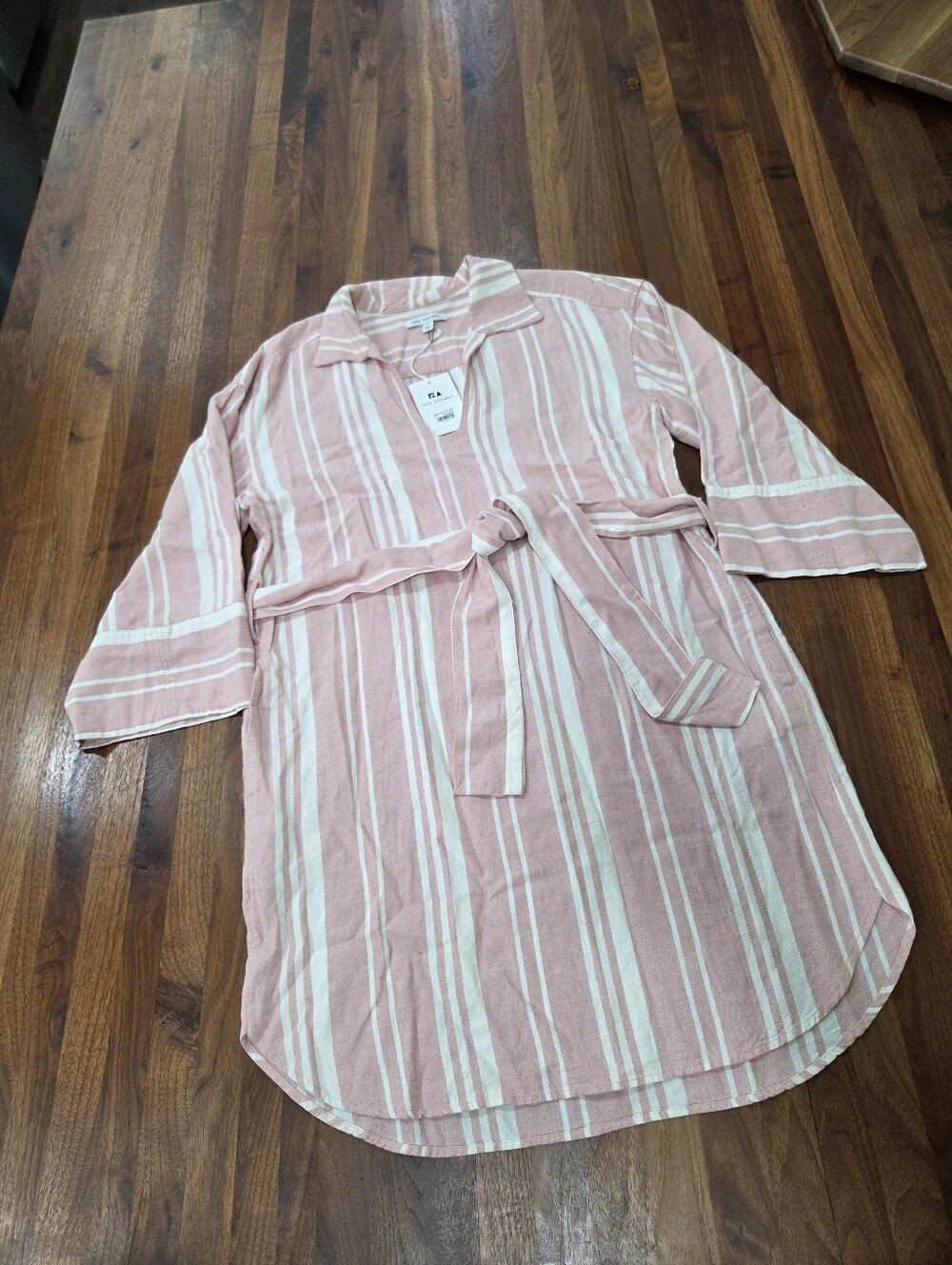 Free Assembly 3/4 Kimono Sleeve Shirt Dress Linen Blend Striped V Neck Size Lg